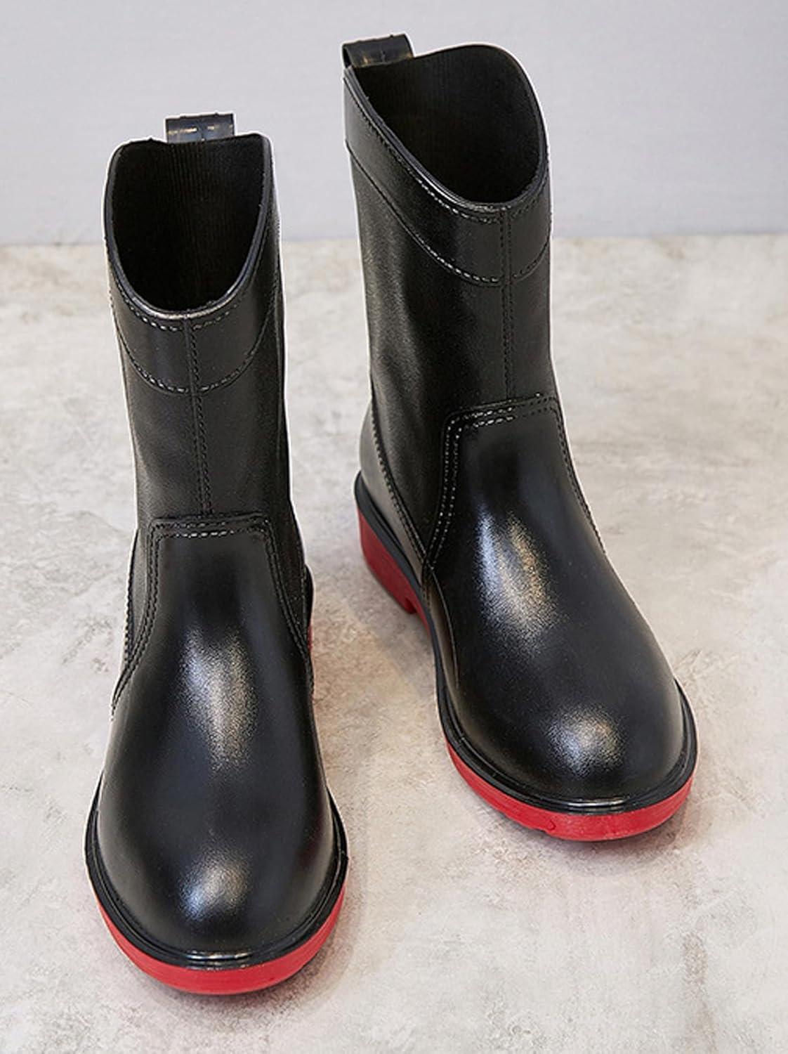 image:imagePangolin Bottes de Pluie Femme Impermables Bottines MiMollet Antidrapantes Chaussures tanches Confortables pour Ville Jardin Voyage amp Temps PluvieuxNoir Rouge