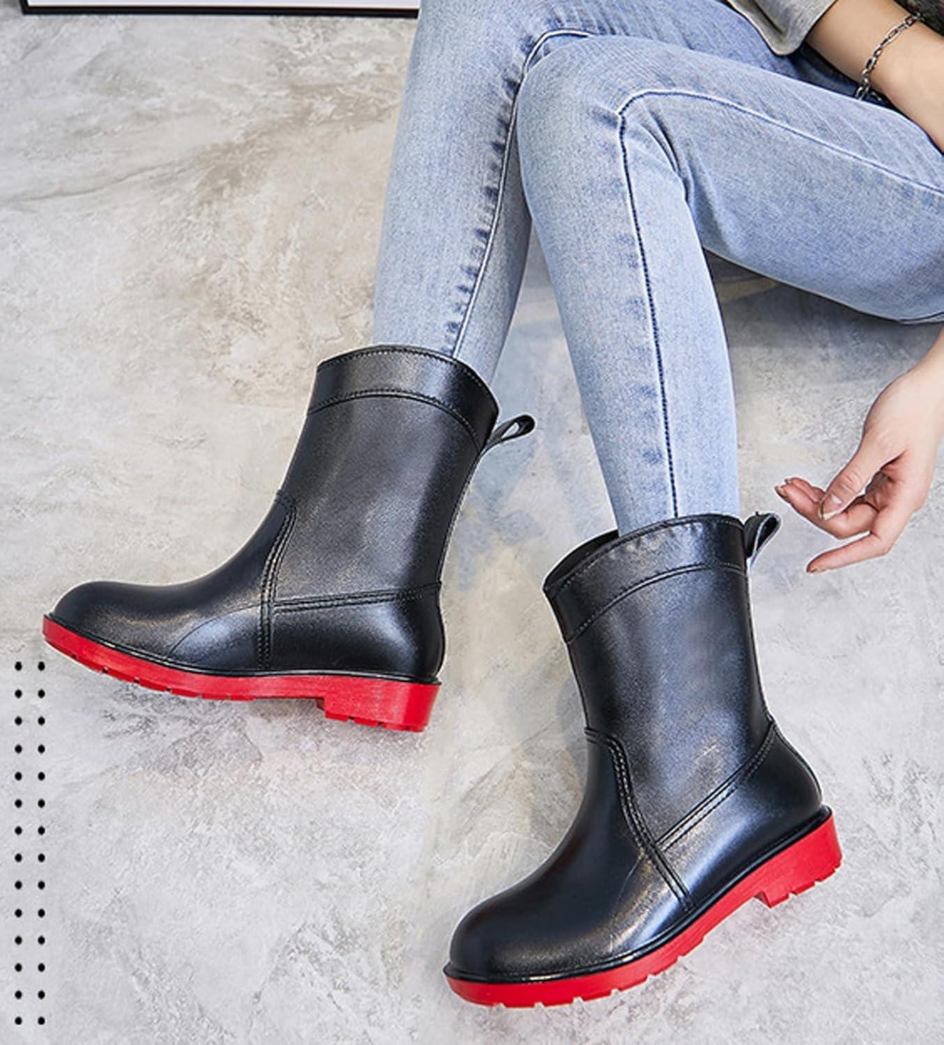 image:imagePangolin Bottes de Pluie Femme Impermables Bottines MiMollet Antidrapantes Chaussures tanches Confortables pour Ville Jardin Voyage amp Temps PluvieuxNoir Rouge