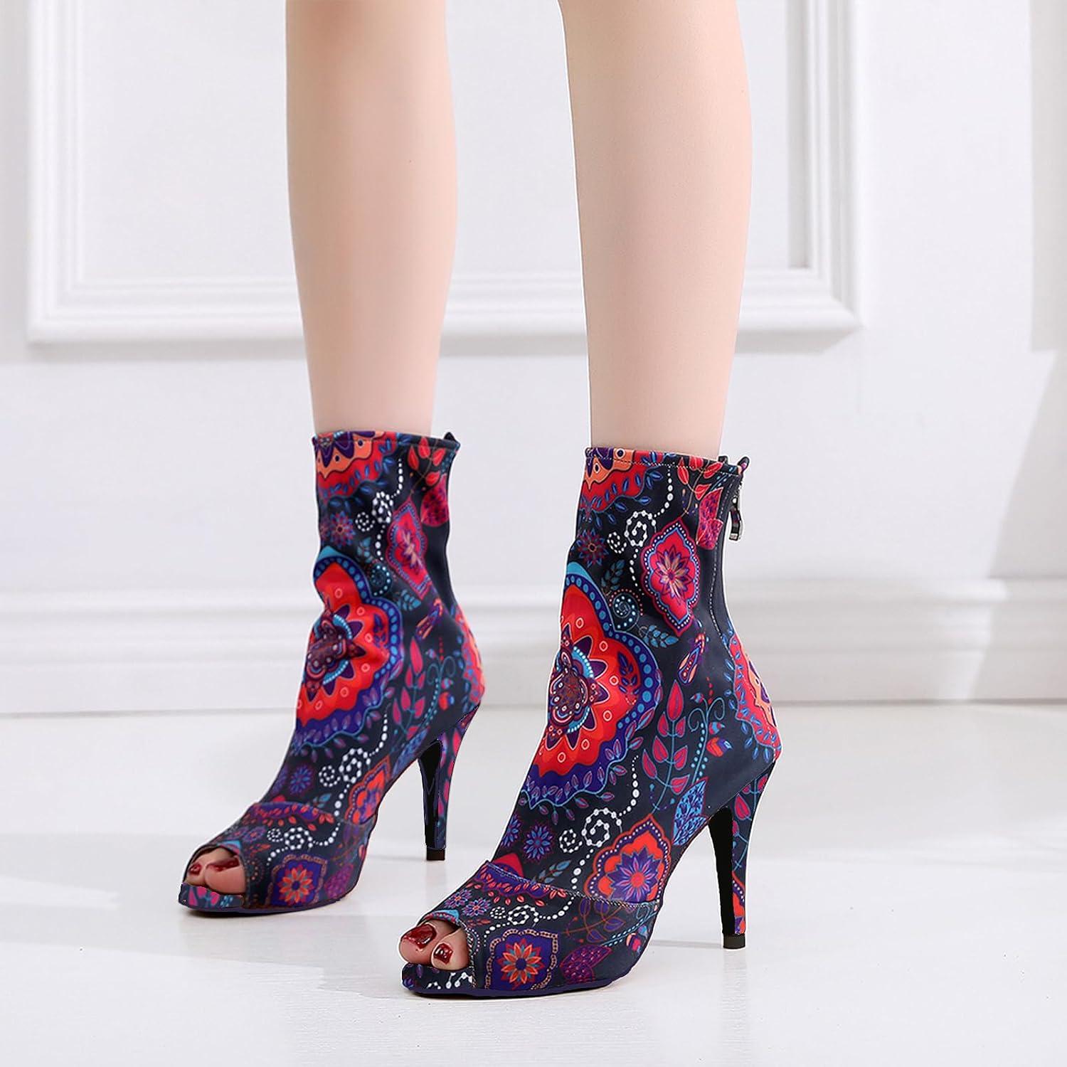 image:imageSWDZM Bottines de Danse Latine pour Femme Peep Toe Salsa Bachata Talons pour la SalonMulticolore