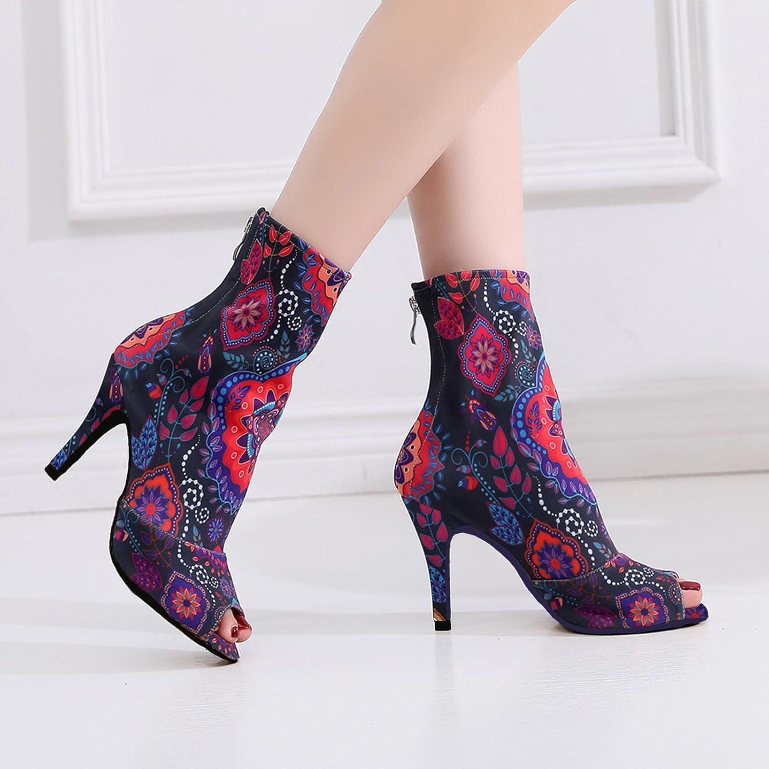 image:imageSWDZM Bottines de Danse Latine pour Femme Peep Toe Salsa Bachata Talons pour la SalonMulticolore