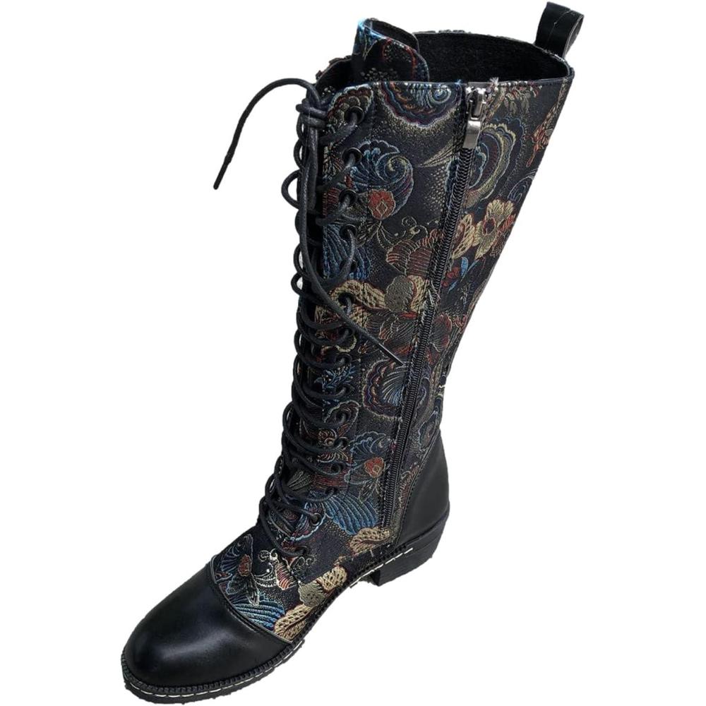 image:image2022 Bottes classiques pour femmes bottes dhiver mi mollet de combat chaussures de cavalerie impermables et confortables chaussures dhiver pour femmes extrieuresLe Noir
