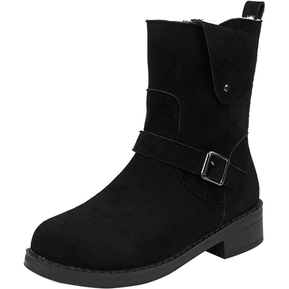 image:image2022 Femmes Botte MiMollet Hiver Combat Quitation Bottes Militaires ImpermAble Confortable Sans Lacet Chaussures DHiver En Plein Air pour Les FemmesLe Noir