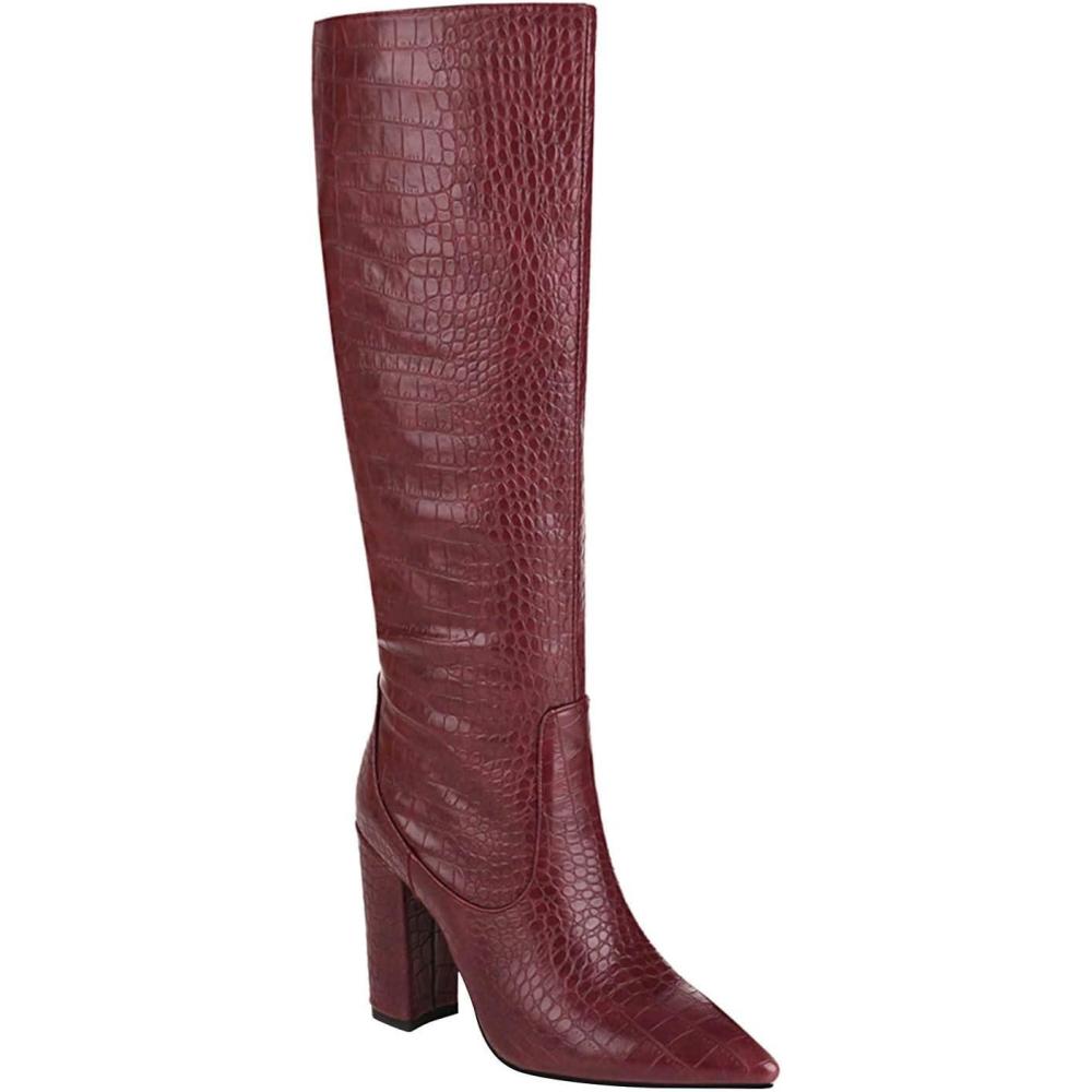 image:imageBottes Hautes pour Femmes miMollet Militaire Bottes de Combat Bottes Cuissarde Bottes Talons Le Genou Femme Bottes Hautes doubl lgre Bottes Zip Up Genou Haute Bottes hautes pour femmeWine