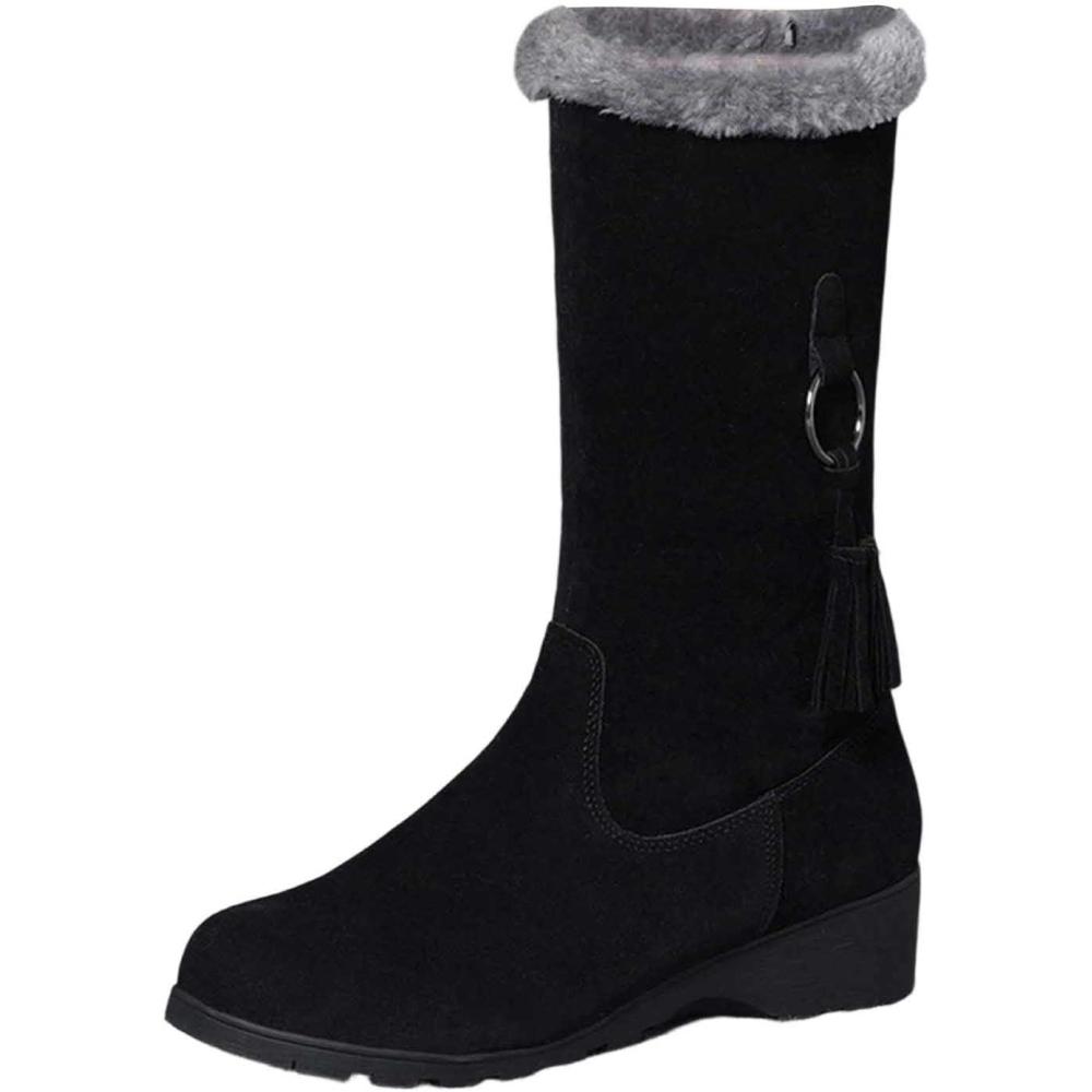 image:imageBottes de Neige Femme Fourres MiMollet Petit Talon Bottes Femme Hiver Chaudes en Daim Botte de Neige Confort avec Fermeture clair Latrale Snow Boots Chaussure Impermable Chaussures de Randonne01 Noir
