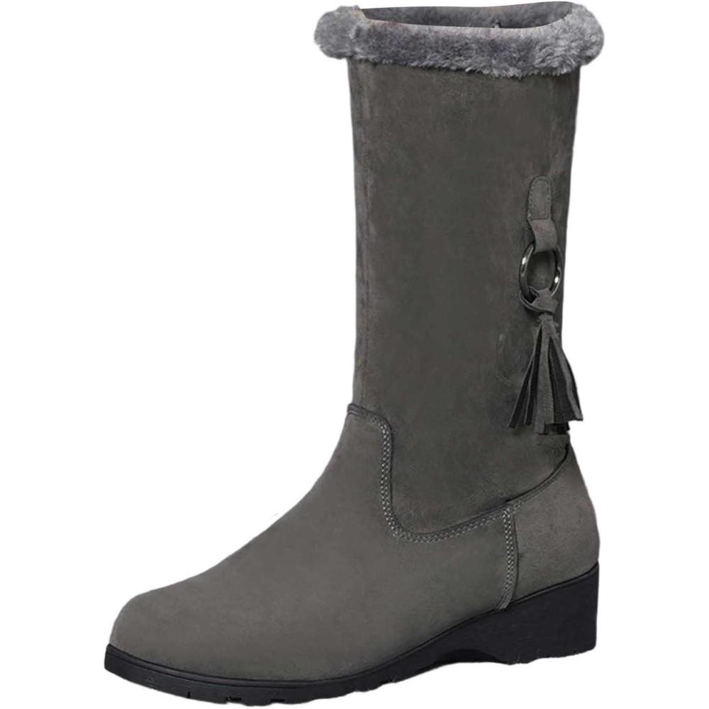 image:imageBottes de Neige Femme Fourres MiMollet Petit Talon Bottes Femme Hiver Chaudes en Daim Botte de Neige Confort avec Fermeture clair Latrale Snow Boots Chaussure Impermable Chaussures de Randonne01 Gris