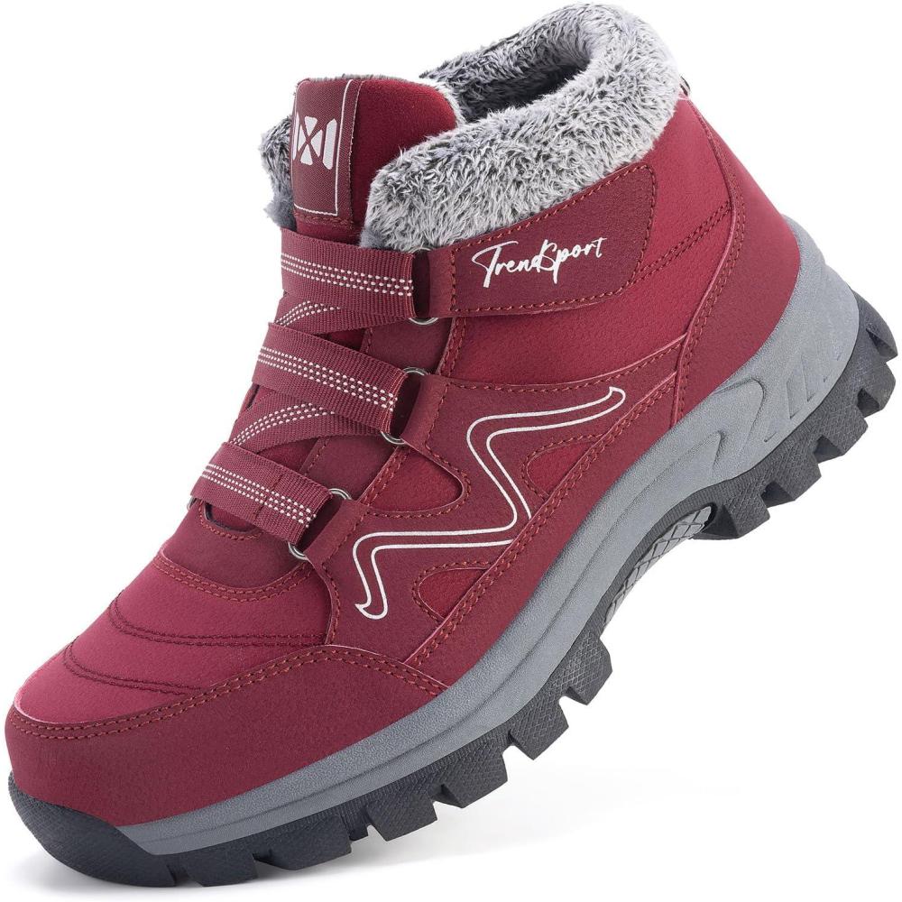 image:imageBottes de Neige pour Femmes Bottines dhiver de Marche Femme Fourres Chaude Boots Antidrapantes Randonne BottinesRouge