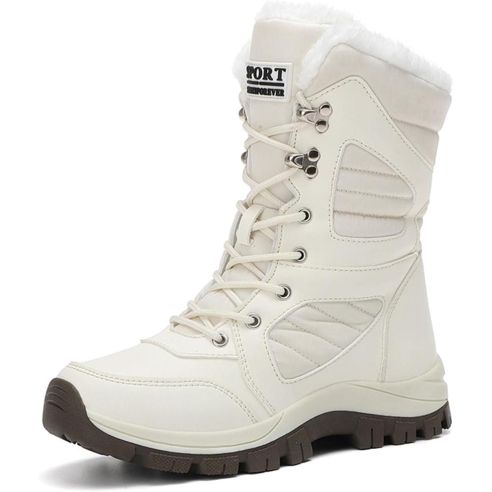 image:imageBottes de neige dhiver impermables lgres doubles en fausse fourrure pour femme bottes mimollet antidrapantes chaussures de randonne et de skiBlanc