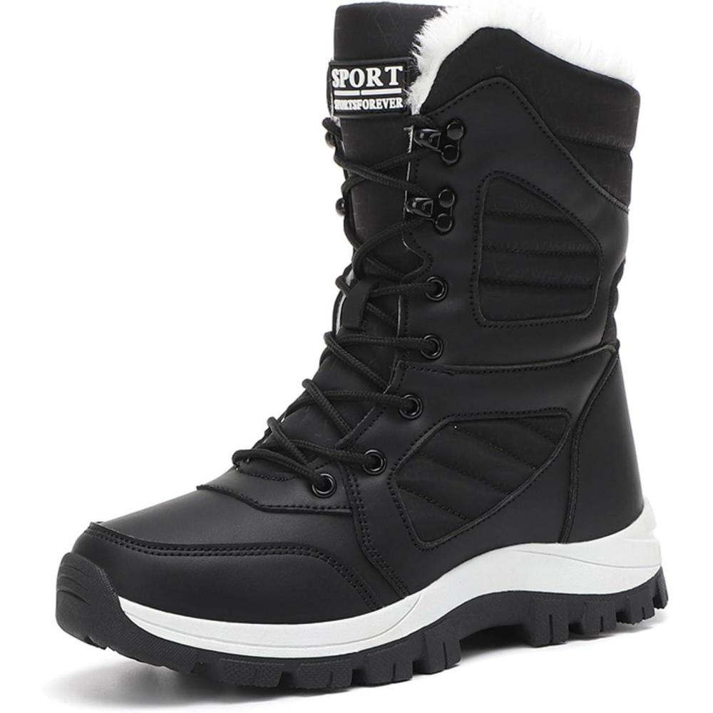 image:imageBottes de neige dhiver impermables lgres doubles en fausse fourrure pour femme bottes mimollet antidrapantes chaussures de randonne et de skiNoir