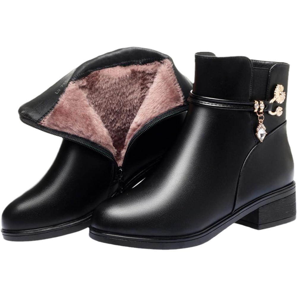 image:imageBottes dhiver bottines pour femmes bottes doubles chaudes bottes plateforme cuir bottes de neige impermables chaussures de marche en plein air baskets bottes dhiver confortablesNoir