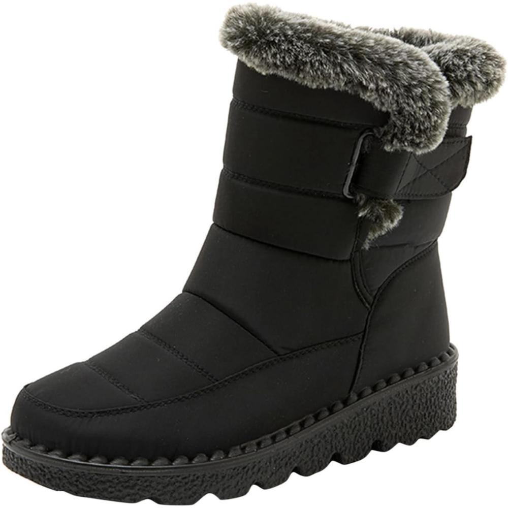 image:imageBottes dhiver pour femme Impermables et antidrapantes Bottes de neige classiques plates et chaudes Bottes de randonne Bottes dhiver doubles Bottes dhiver doubles Bottes de neigeNoir