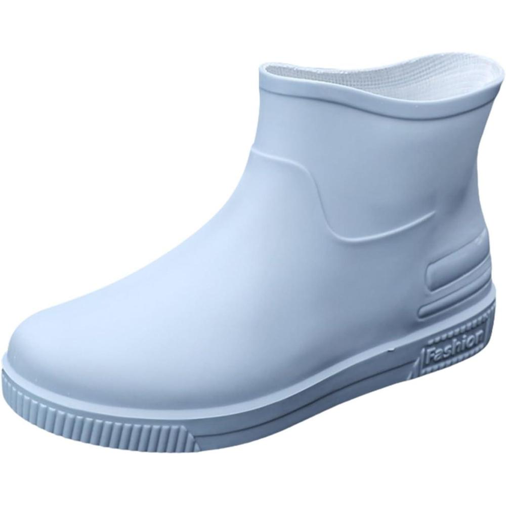 image:imageBottes en caoutchouc pour femme Bottes de pluie mihautes impermables antidrapantes Chaussures de pluie courtes respirantes Bottines larges Bottes de jardin confortables pour le jardinageBleu