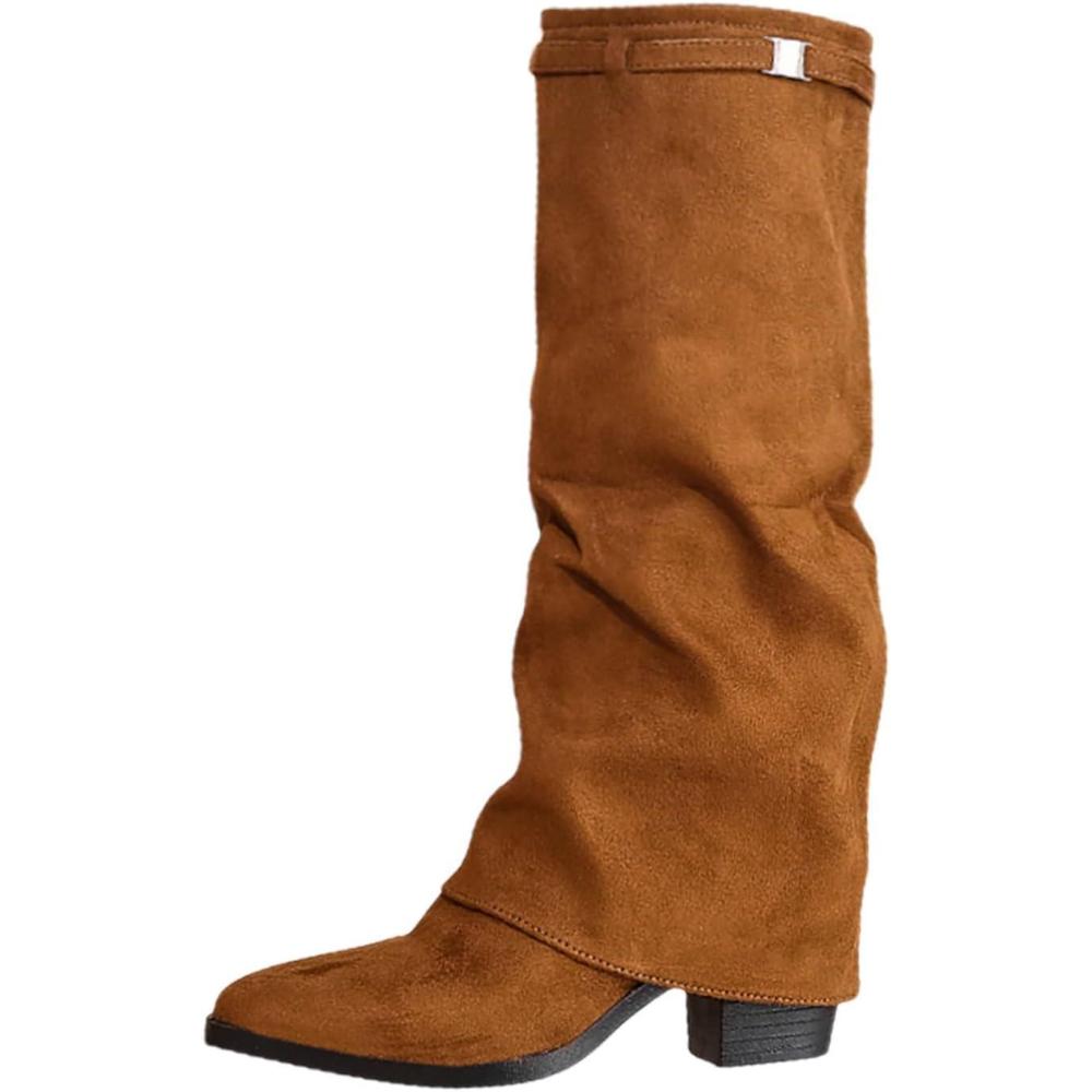 image:imageBottes mimollet pour femmes bottes tendance en daim boucle bout pointu bottes hautes genou bottines talons confortables pour lautomne et lhiver vtements dextrieur dcontractsBrun