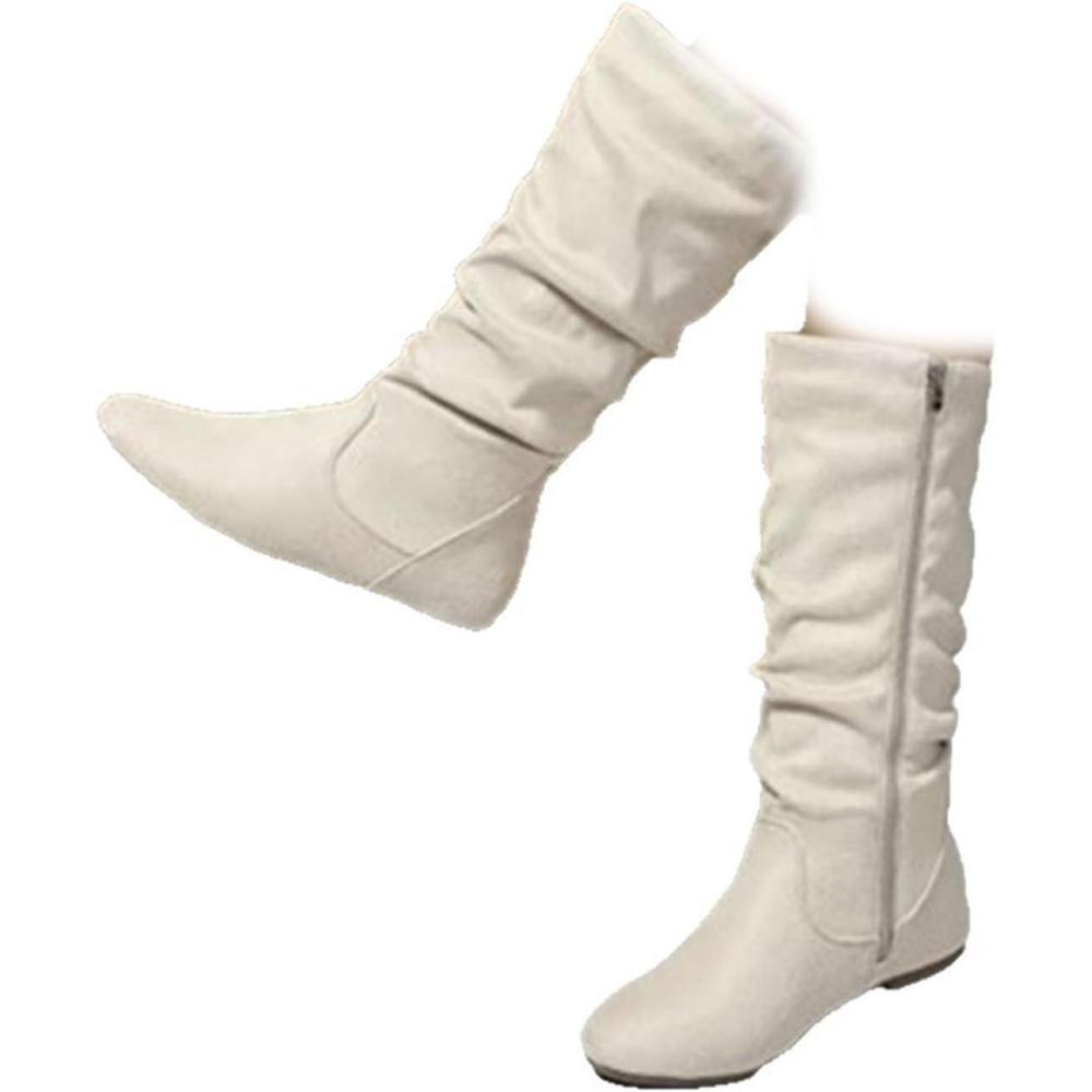 image:imageBottines miMollet Tendance pour Femme Couleur Unie AutomneHiver Tige Large Bout Rond Confortable en Daim plissBeige