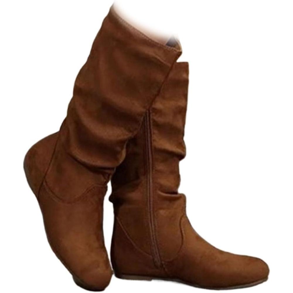 image:imageBottines miMollet Tendance pour Femme Couleur Unie AutomneHiver Tige Large Bout Rond Confortable en Daim plissBrown
