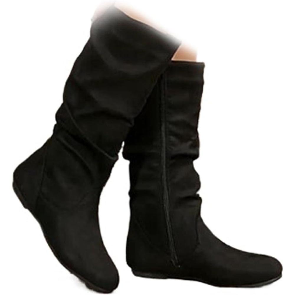 image:imageBottines miMollet Tendance pour Femme Couleur Unie AutomneHiver Tige Large Bout Rond Confortable en Daim plissNoir