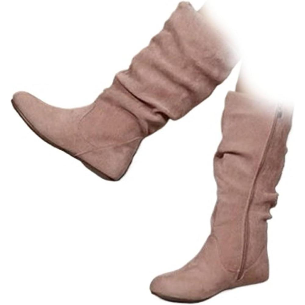 image:imageBottines miMollet Tendance pour Femme Couleur Unie AutomneHiver Tige Large Bout Rond Confortable en Daim plissPink