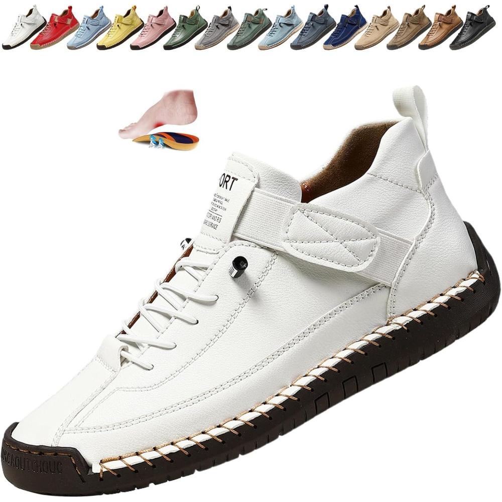 image:imageBottines orthopdiques pour femme en cuir impermables enfiler lgres pour la marche la randonne le camping la conduiteBlanc B
