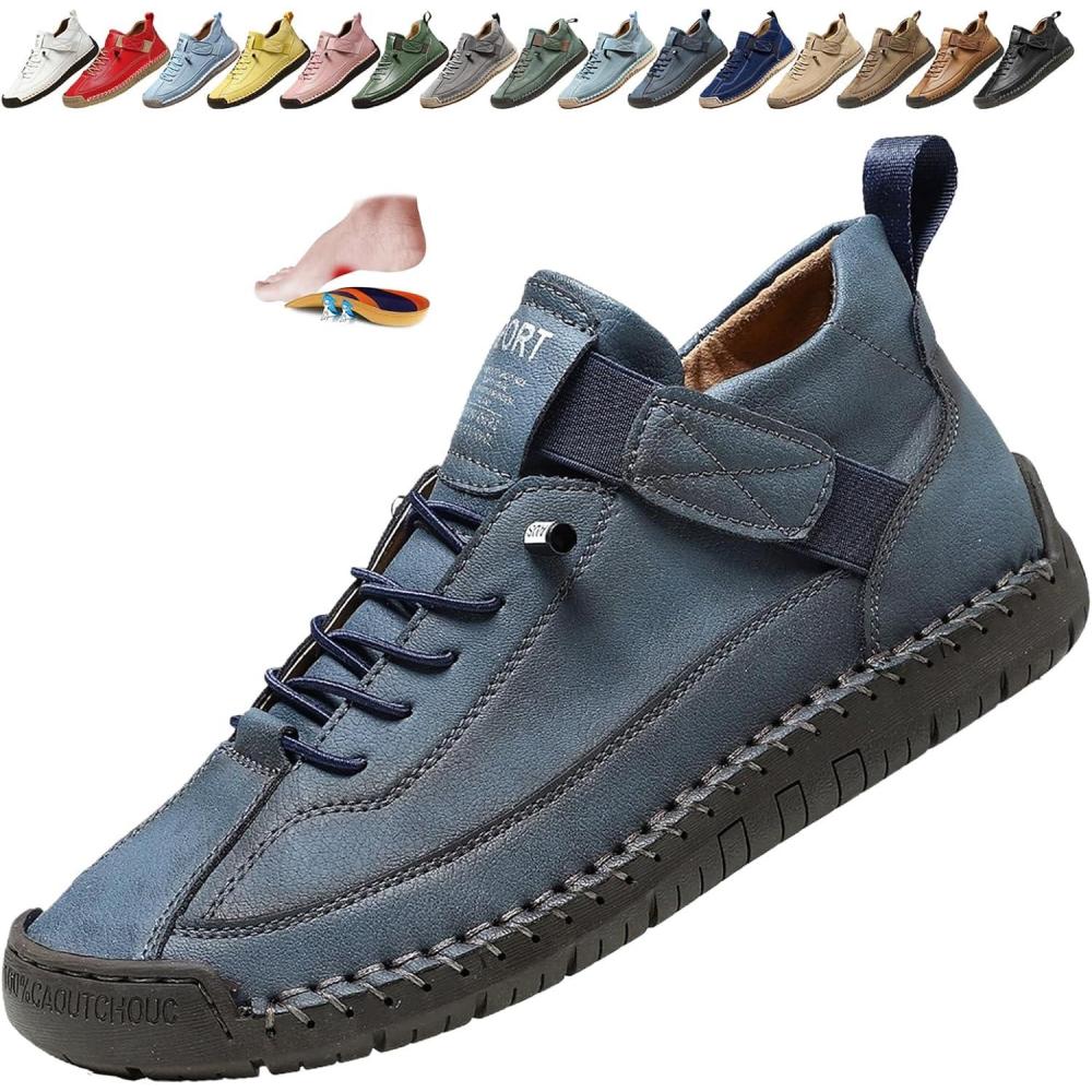 image:imageBottines orthopdiques pour femme en cuir impermables  enfiler lgres pour la marche la randonne le camping la conduiteBleu