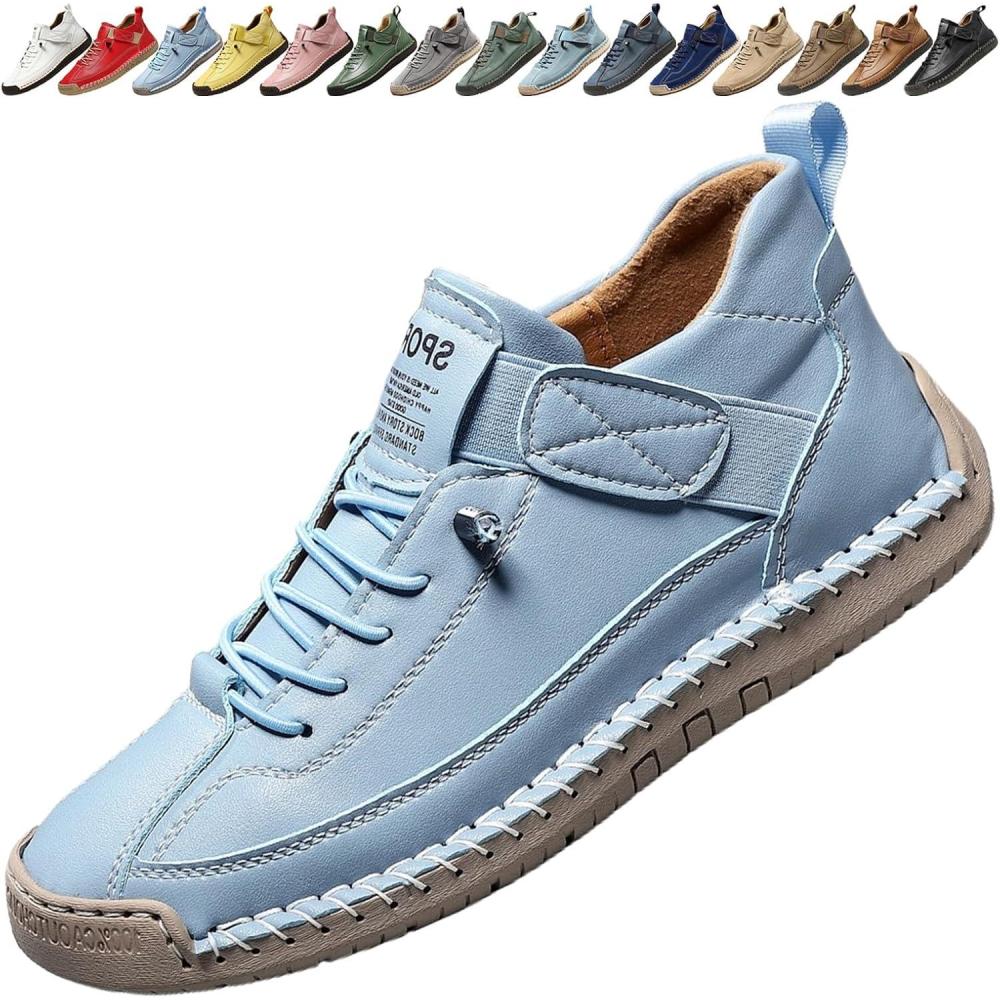 image:imageBottines orthopdiques pour femme en cuir impermables enfiler lgres pour la marche la randonne le camping la conduiteBleu Ciel
