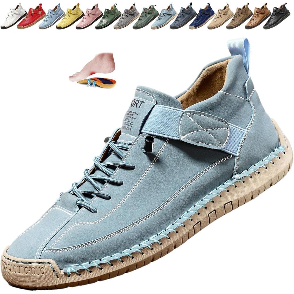 image:imageBottines orthopdiques pour femme en cuir impermables enfiler lgres pour la marche la randonne le camping la conduiteBleu Lake Blue