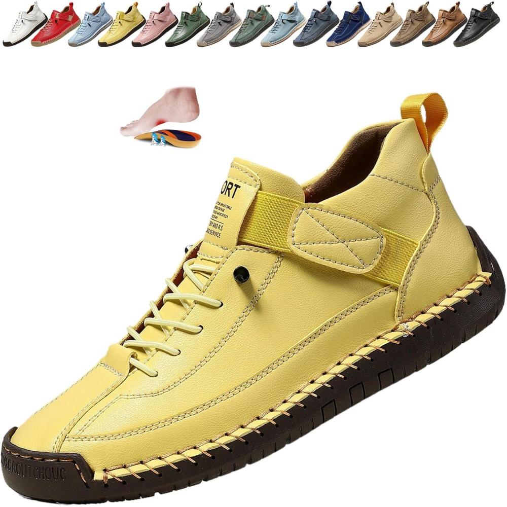 image:imageBottines orthopdiques pour femme en cuir impermables enfiler lgres pour la marche la randonne le camping la conduiteJaune