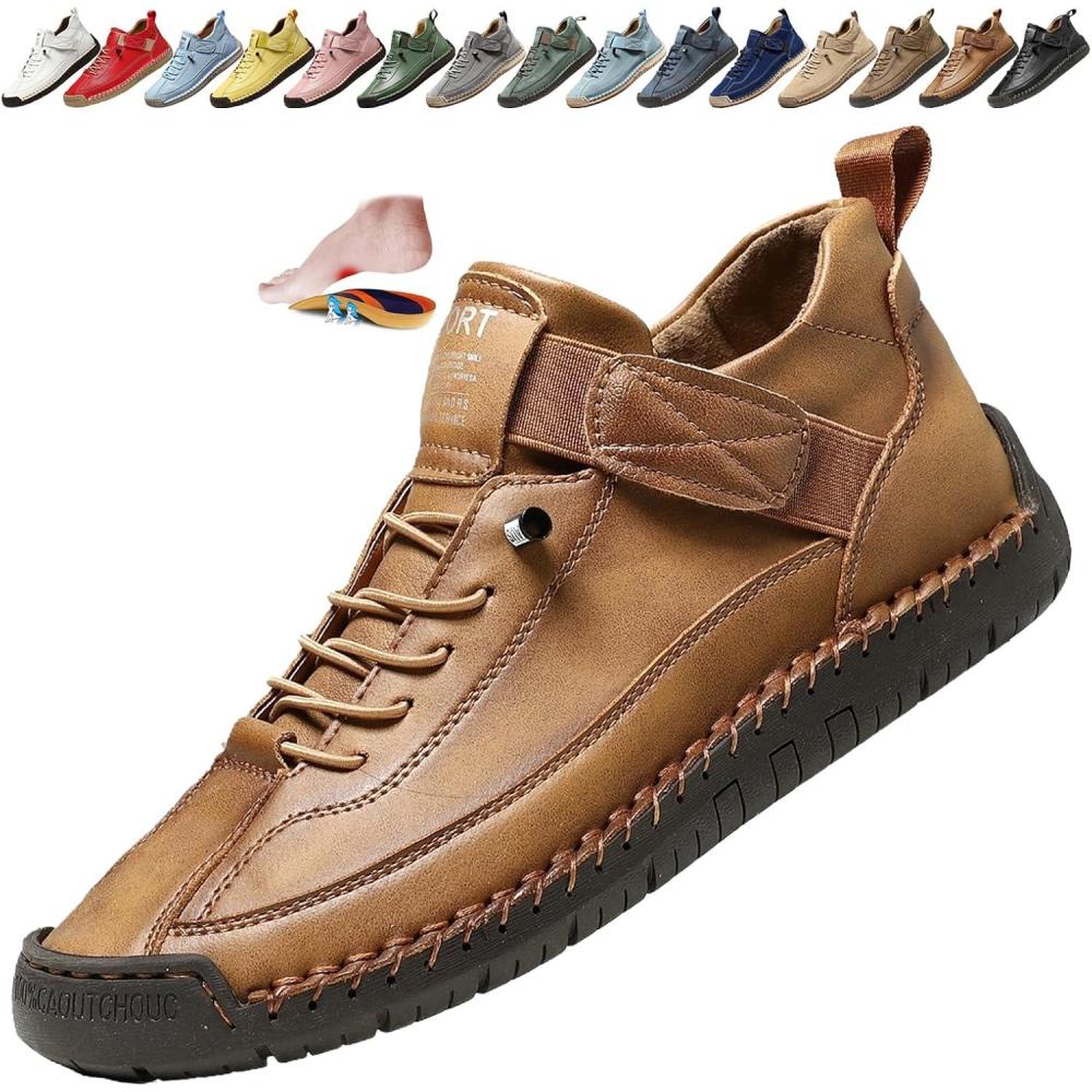 image:imageBottines orthopdiques pour femme en cuir impermables enfiler lgres pour la marche la randonne le camping la conduiteMarron