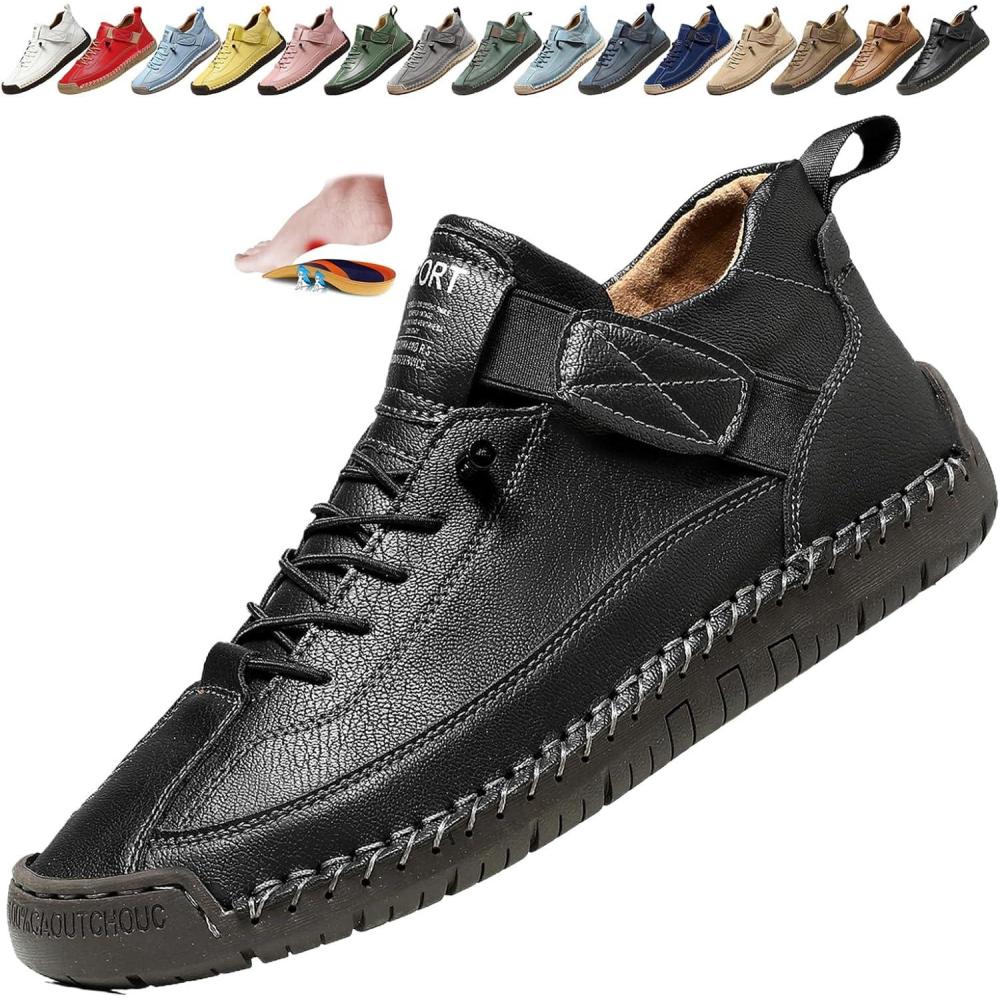 image:imageBottines orthopdiques pour femme en cuir impermables enfiler lgres pour la marche la randonne le camping la conduiteNoir
