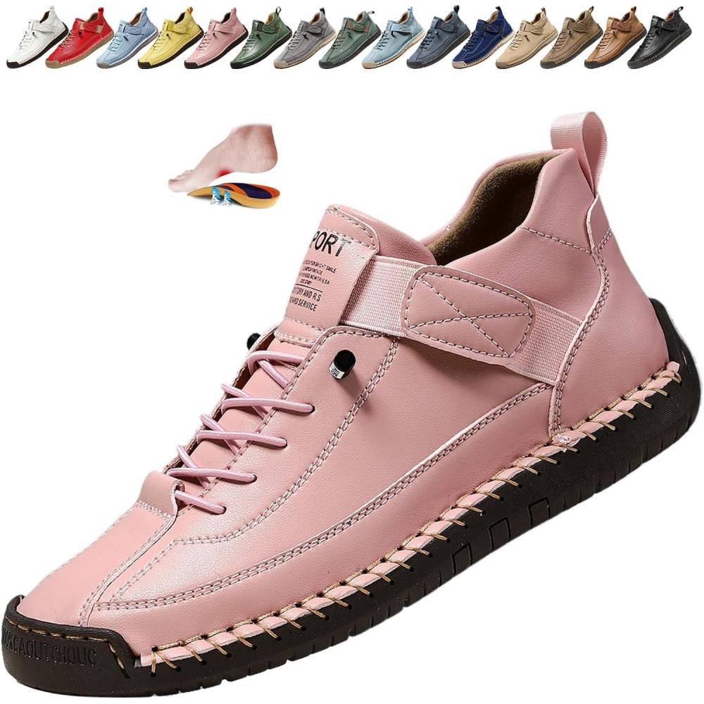image:imageBottines orthopdiques pour femme en cuir impermables  enfiler lgres pour la marche la randonne le camping la conduiteRose Bonbon