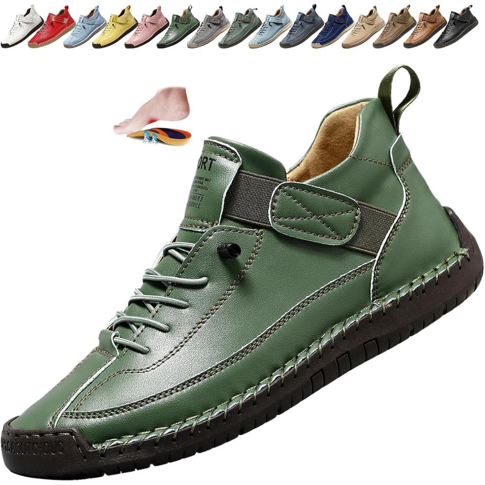 image:imageBottines orthopdiques pour femme en cuir impermables  enfiler lgres pour la marche la randonne le camping la conduiteVert