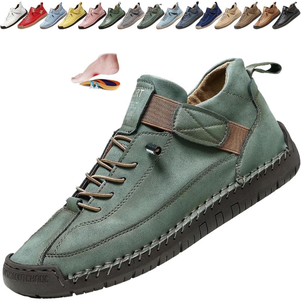 image:imageBottines orthopdiques pour femme en cuir impermables  enfiler lgres pour la marche la randonne le camping la conduiteVert Arme