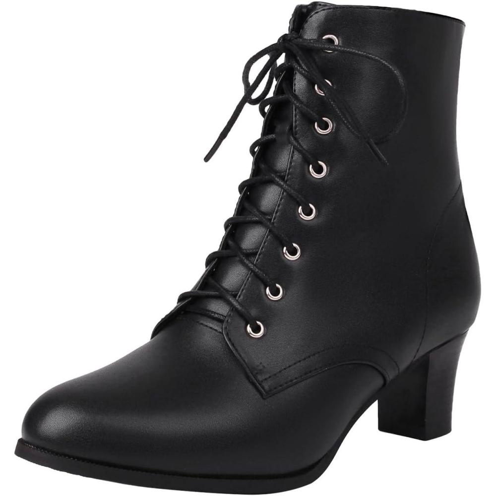 image:imageBottines vintage victoriennes pour femme avec lacets mimollet Bottes lgantes tige courte Bottes de cheville1 Noir