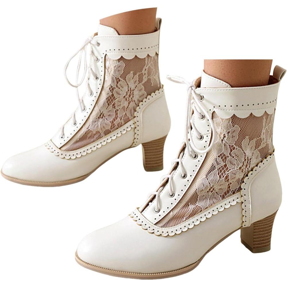 image:imageBottines vintage victoriennes pour femme avec lacets mimollet Bottes lgantes tige courte Bottes de chevilleBlanc