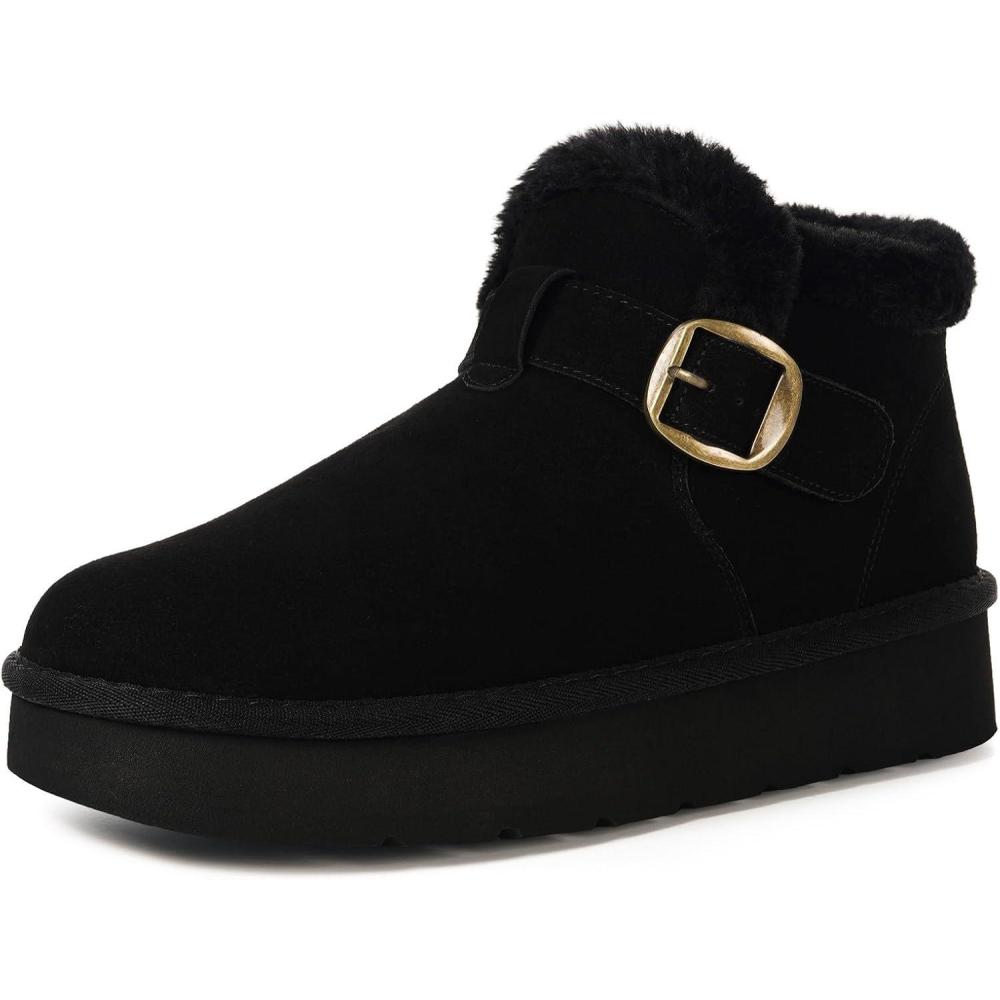 image:imageDokela Bottes Hiver Femme Daim Sude Cuir Vritable Boots Chaud Fourrure Doublure Impermable Confort Bottines de Neige Fermeture Chaussures Extrieur AntidrapantNoir
