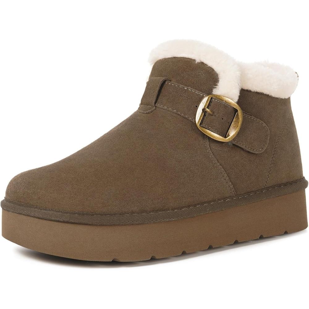 image:imageDokela Bottes Hiver Femme Daim Sude Cuir Vritable Boots Chaud Fourrure Doublure Impermable Confort Bottines de Neige Fermeture Chaussures Extrieur AntidrapantCaf