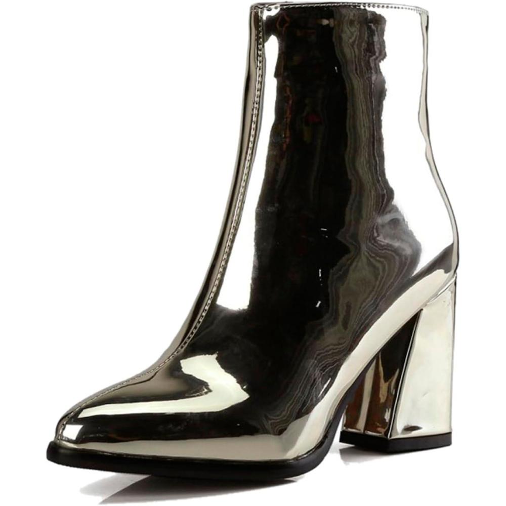 image:imageGenerisch 2026 Bottines pour Femmes Commerce Extrieur Europen Amricain Grande Taille Bottes Hiver Femmes Fermeture clair Latrale Dentelle Bottes Courtes pais Talons HautsOr