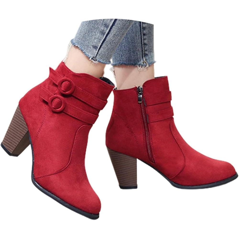 image:imageGenerisch Bottines dquitation pour femme avec mollet moyen Bottines tendance en daim avec talon pais Dcontractes Pour les voyages et les rencontresRouge
