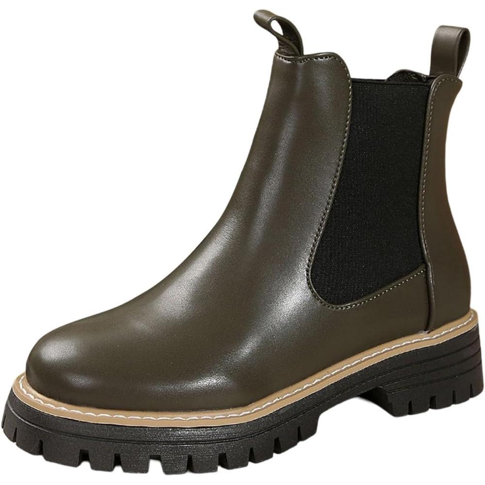 image:imageGnrique Bottines Mode Femme Talon Large Confortables Dcontractes en Cuir Doux MiMollet pour Saison HivernaleDark Vert