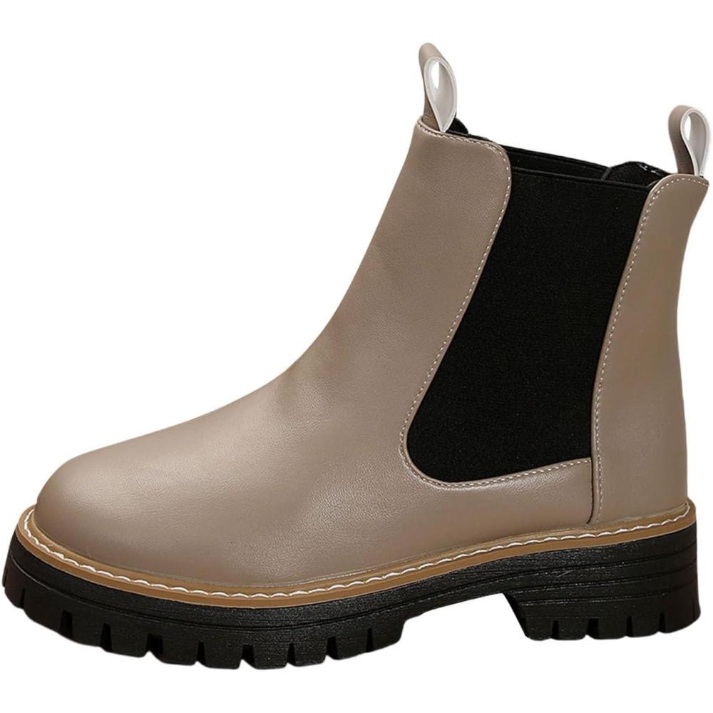 image:imageGnrique Bottines Mode Femme Talon Large Confortables Dcontractes en Cuir Doux MiMollet pour Saison HivernaleKaki