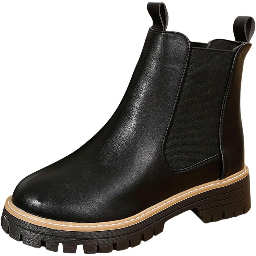 image:imageGnrique Bottines Mode Femme  Talon Large Confortables Dcontractes en Cuir Doux MiMollet pour Saison HivernaleLe Noir