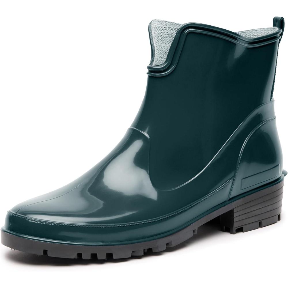 image:imageLadeheid Bottes en Caoutchouc pour Femmes Courtes Bottines Impermables Bottes de Pluie lgantes et Confortables LA930Vert Fonc