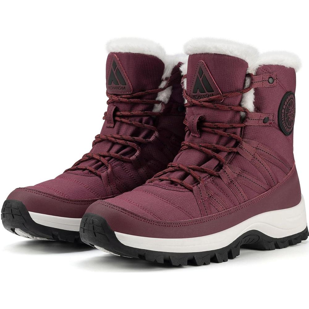 image:imageMishansha Bottes de Neige Femme Chaussures dhiver Chaudes Bottines GR3642Rouge