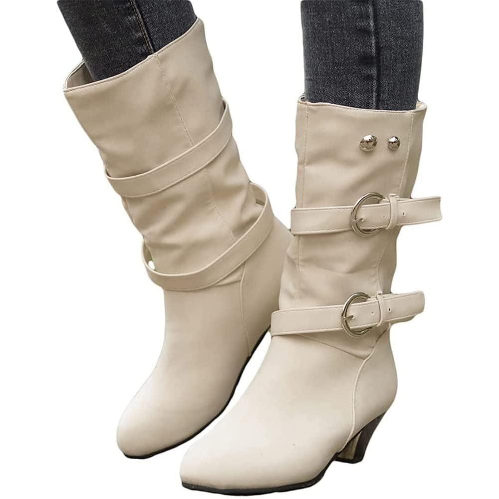 image:imageORANDESIGNE Bottes de Moto Femme Rtro Bottines a Lacets Cowboy Plates Chaussure de Sport Daim Bottes de Cavalier Botte Neige HiverB Beige