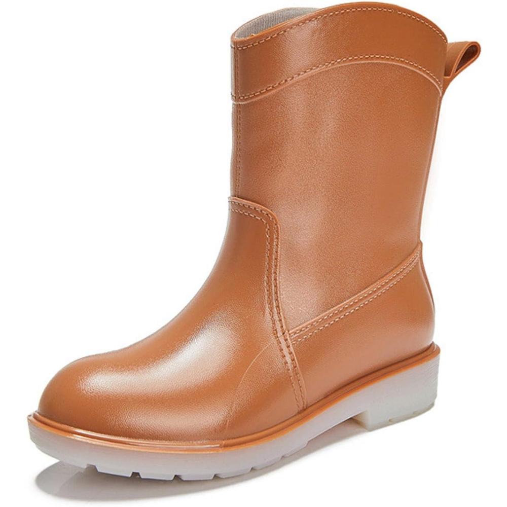 image:imagePangolin Bottes de Pluie Femme Impermables Bottines MiMollet Antidrapantes Chaussures tanches Confortables pour Ville Jardin Voyage amp Temps PluvieuxMarron