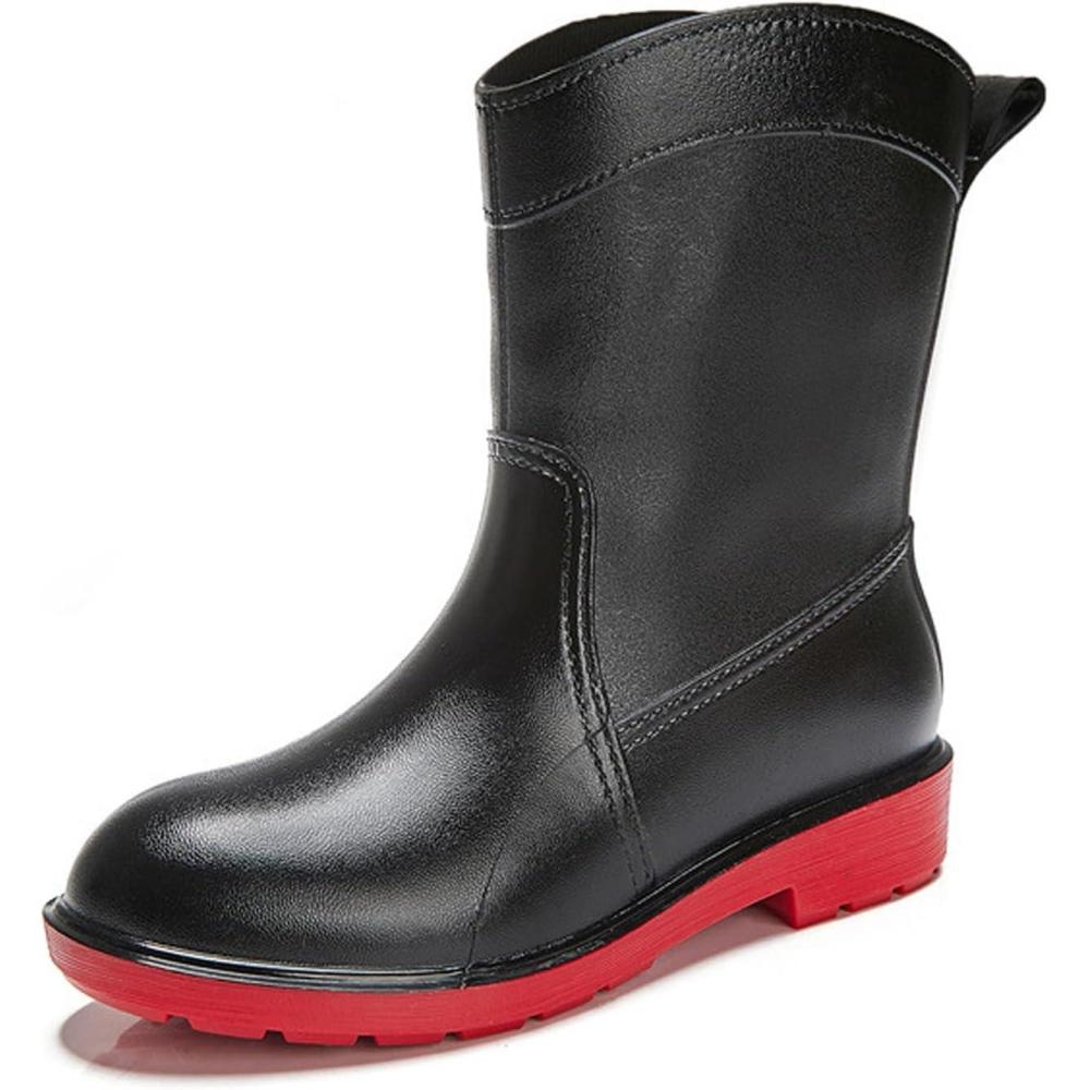 image:imagePangolin Bottes de Pluie Femme Impermables Bottines MiMollet Antidrapantes Chaussures tanches Confortables pour Ville Jardin Voyage amp Temps PluvieuxNoir Rouge