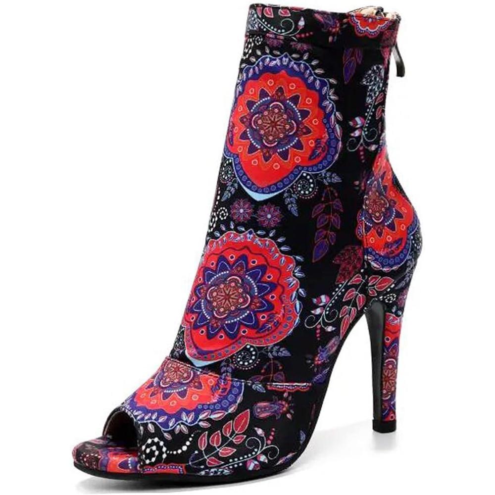 image:imageSWDZM Bottines de Danse Latine pour Femme Peep Toe Salsa Bachata Talons pour la SalonMulticolore