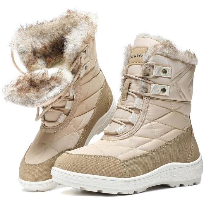 image:imageziitop Bottes Femme Hiver Bottines Tige Impermable Doublure Chaude Bottines Confortable Antidrapantes Outdoor Boots dhiverBeige