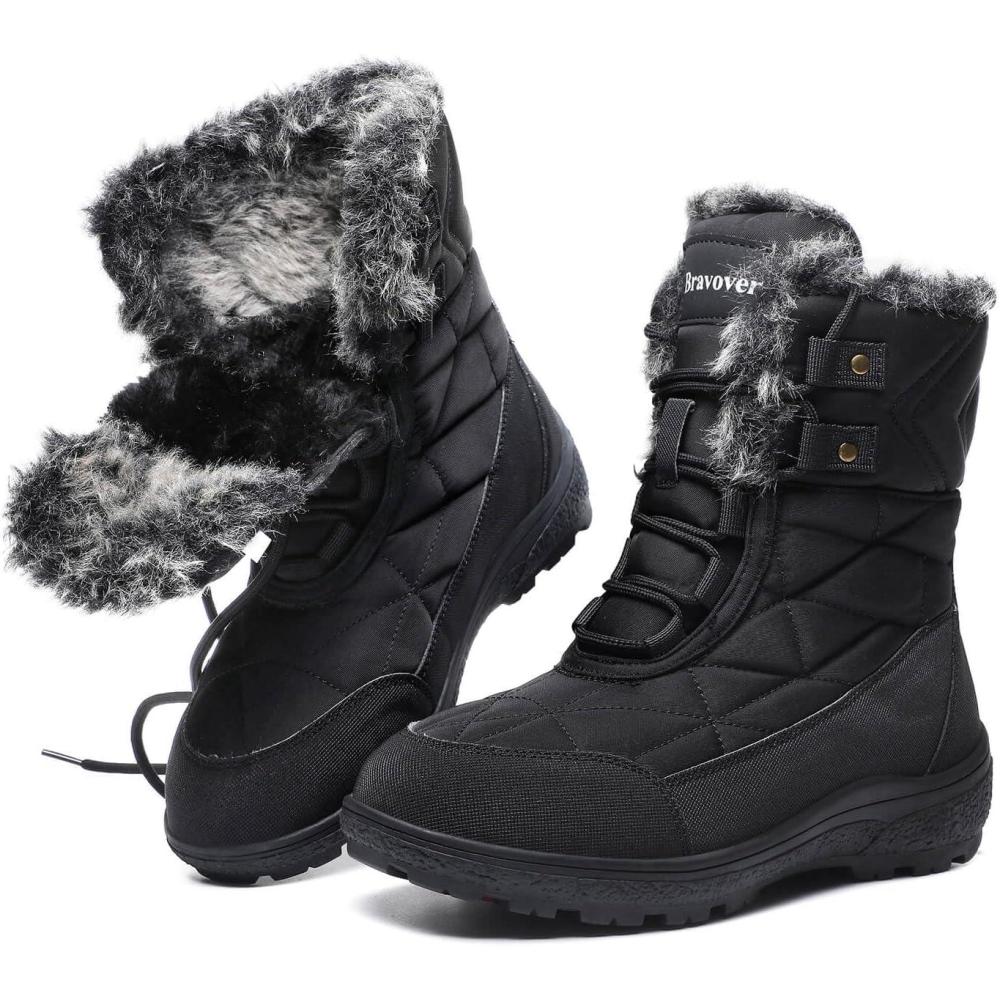 image:imageziitop Bottes Femme Hiver Bottines Tige Impermable Doublure Chaude Bottines Confortable Antidrapantes Outdoor Boots dhiverNoir