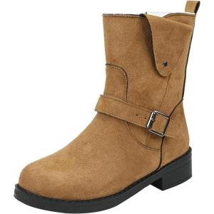 2022 Femmes Botte Mi-Mollet Hiver Combat éQuitation Bottes Militaires ImperméAble Confortable Sans Lacet Chaussures D&rsquo;Hiver En Plein Air pour Les Femmes(Marron)