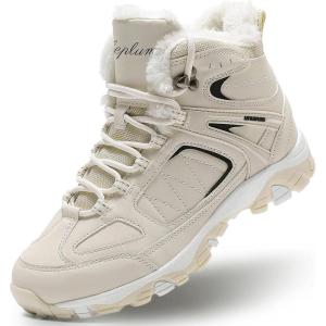 ASHION Bottes Femme Chaussures Coton Bottines Hiver trekking Bottes de Neige,(Blanc Cassé)