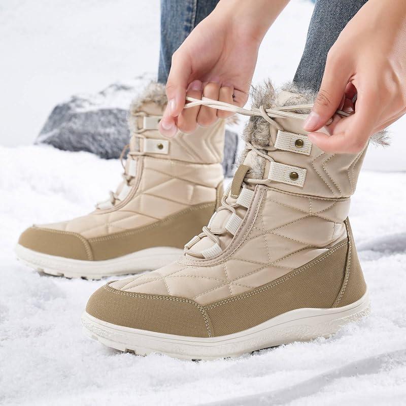 image:imageziitop Bottes Femme Hiver Bottines Tige Impermable Doublure Chaude Bottines Confortable Antidrapantes Outdoor Boots dhiverBeige